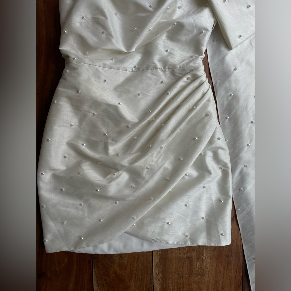 Sachin + Babi Ivory One-Shoulder Pearl-Embellished Mini Dress - Picture 4 of 15